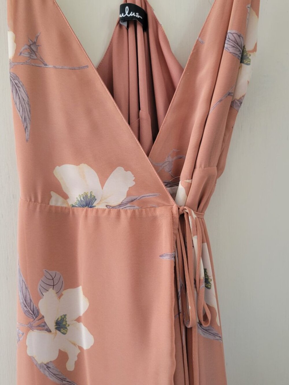 Lulus Blush Pink Floral Wrap Dress Ruffle Strap High Low Romantic Date Night - Picture 4 of 10
